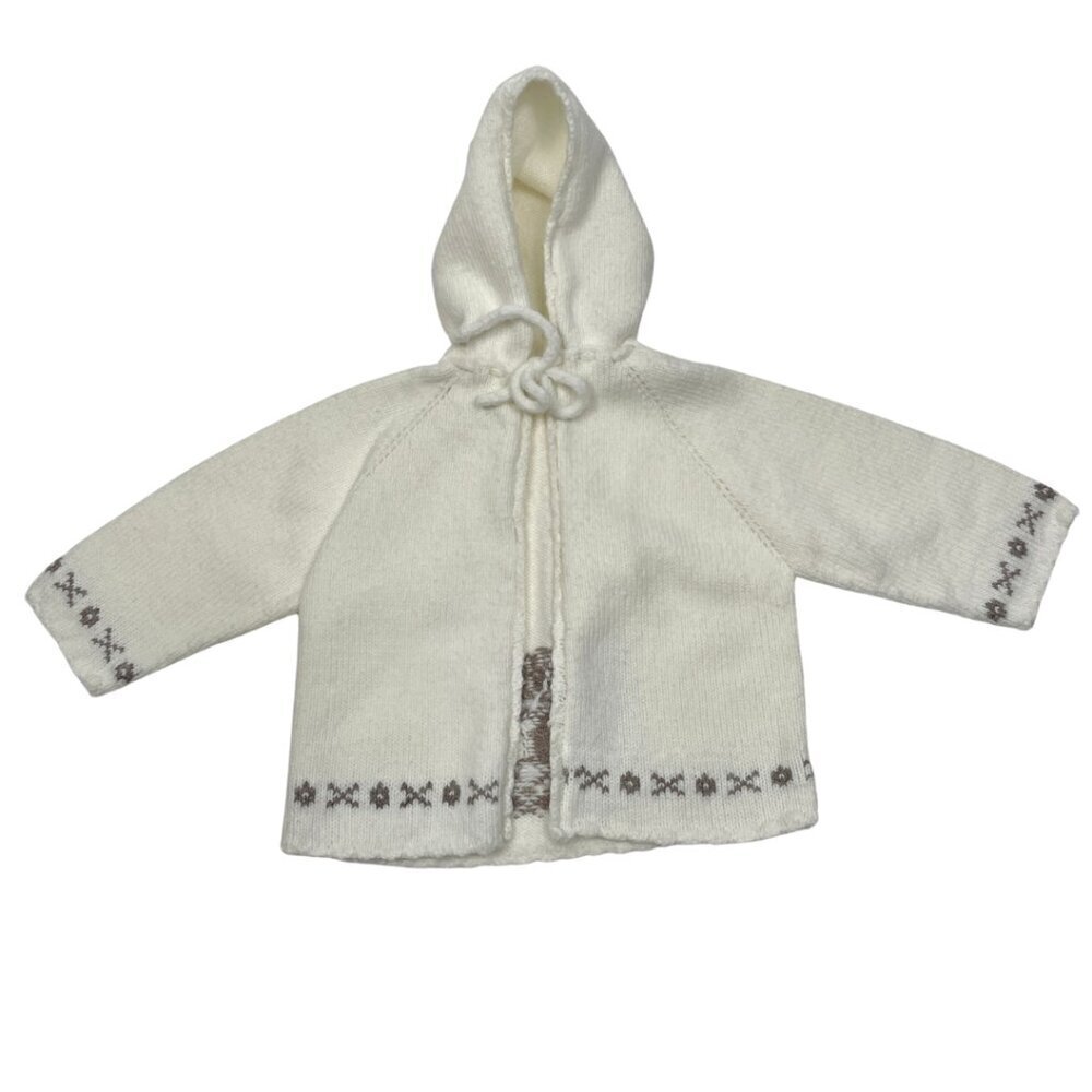 Vintage Hand Knit Teddy Hooded Sweater for Infants Size 6-9 mo